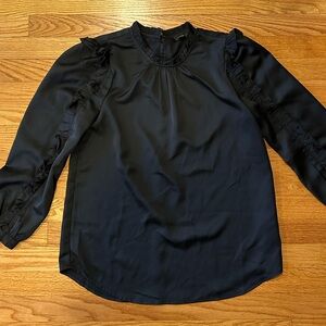 JCrew Ruffle Sleeve top in satin crepe, S, black
